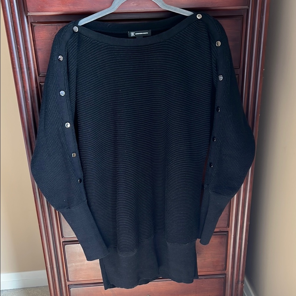 INC International Concepts Black Ribbed Boatneck Dolman Sleeve Sweater Large